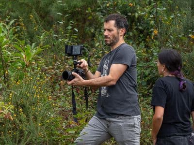 Juan e Andrea na gravación de Vellamorta