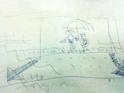 Story board de Xurxo, improvisado no mantel do Muiño de Pepe